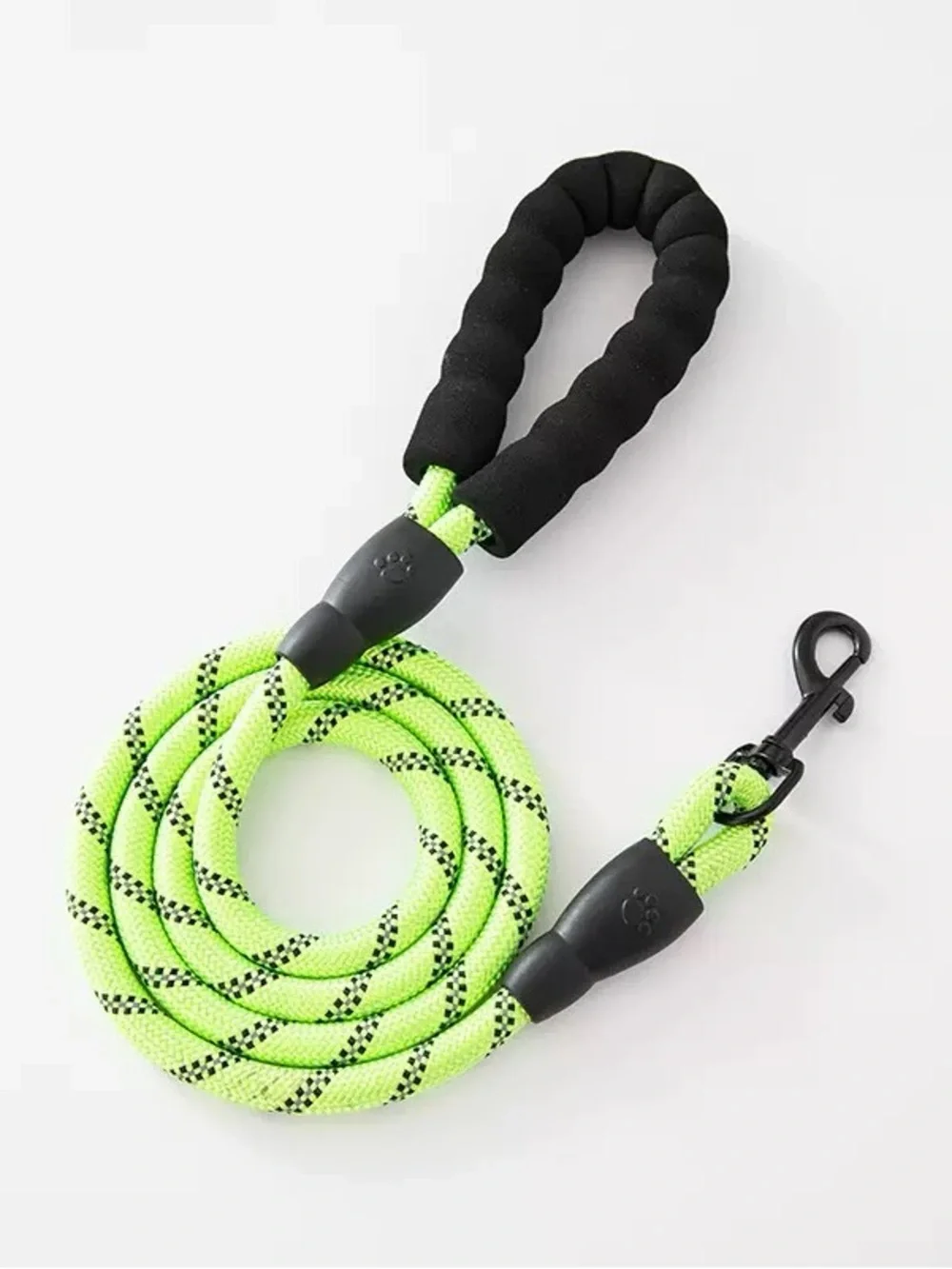 Black Reflective Rope Dog Leash with Padded Handle